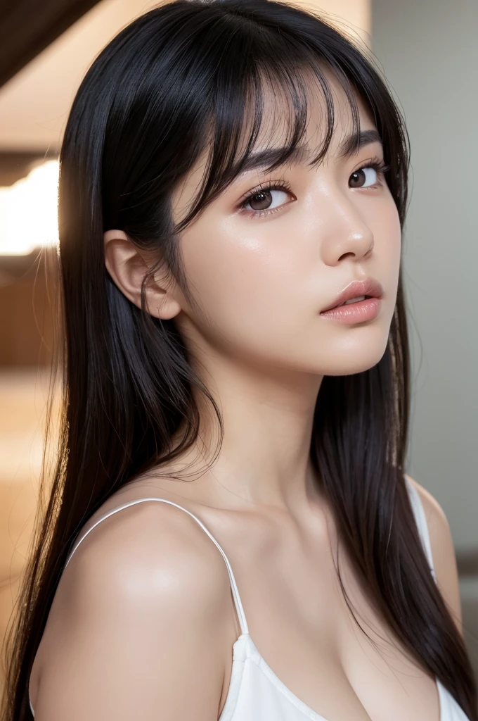full body,Chubby Japanese woman's upper body figure full body picture of The most beautiful 25 years old women to exist, black hair, dark eyes, ultra high resolution photo of a beautiful woman, short dress, detailed skin, iris detail, detailed fabric, peach fuzz, eyebags, detailed natural thin lips, hair shadows, dust, unedited thin lips, 8k photography, unedited skin, thin lips, clear skin, healing cuts, thin facial hair, model, hyper detailed eyes, subtle imperfections, macro hair detail, sharp focus, front facing face, looking straight forward, perfectly symmetrical face, head downcast, extreme photorealism perfect detail morning light photographic portrait, - --s 750 --style raw