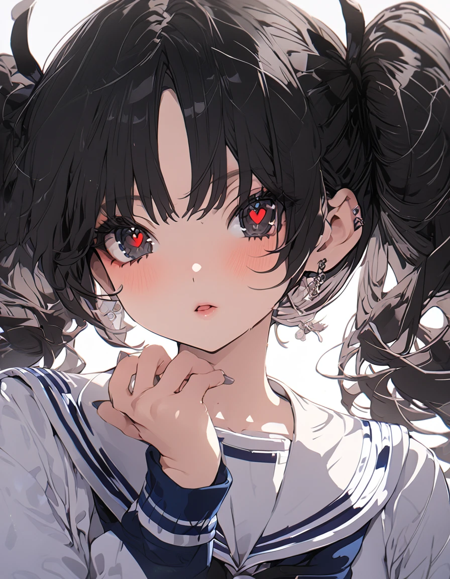 Super detailed,(Highest quality),((masterpiece)),(High resolution),original,Highly detailed 8k wallpaper,(Very delicate and beautiful),Highest_hand,anime,Black Hair,Twin tails,black eye,Sailor suit,Wearing a little makeup,cute,Upper body only,Beautiful pupils,White background