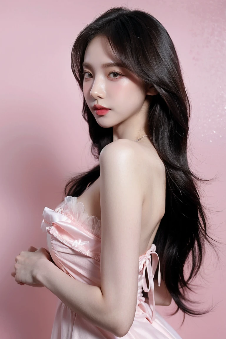 Jennie kim, wavy black hair, full lips, large eyes, doll lips