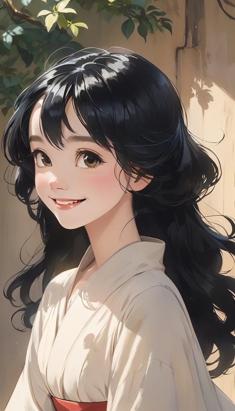 smile, black hair, delicate face, facing the audience, masterpiece, best quality, super fine, best shadow , disney style, best lighting , cinematic light , white skin tone
