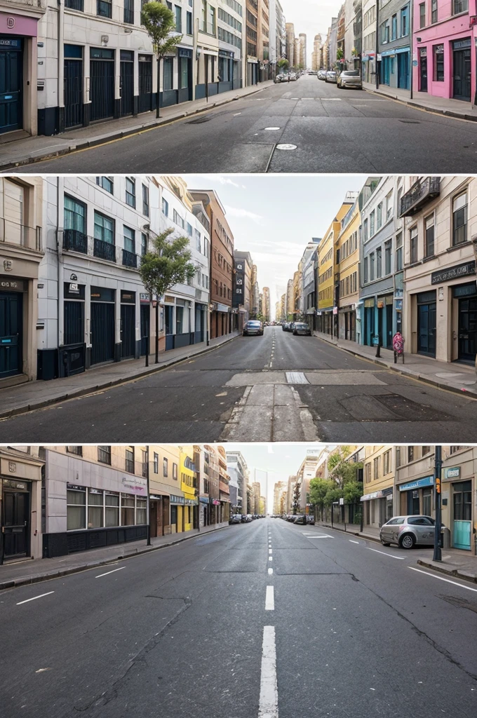An urban street scene transformation, showing the same location before and after the spread of kindness (e.g., from grey and unwelcoming to colorful and vibrant).