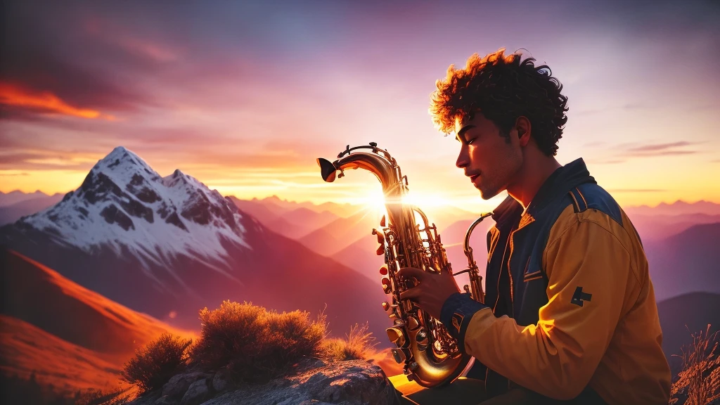 arafed man playing a Saxophone on a mountain top at sunset, Saxophone, musician, The Best of Adobe Stock, Music currently playing, musical instrument, Shutterstock, Music in the air, sundown, musical musical instrument, Great composition cinematic, Great composition, Saxophones, Great composition, During Golden Hour, Portrait Shot, A wonderful composition!!!, musical musical instruments, Award-winning works