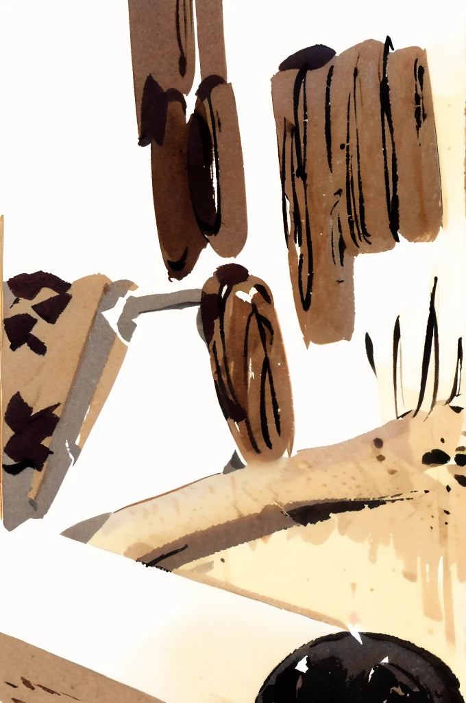 Illustration: simple lines, wood print style, coffee, small clear glass with expresso, Coffee cup close up, white coffee shop atmosphere