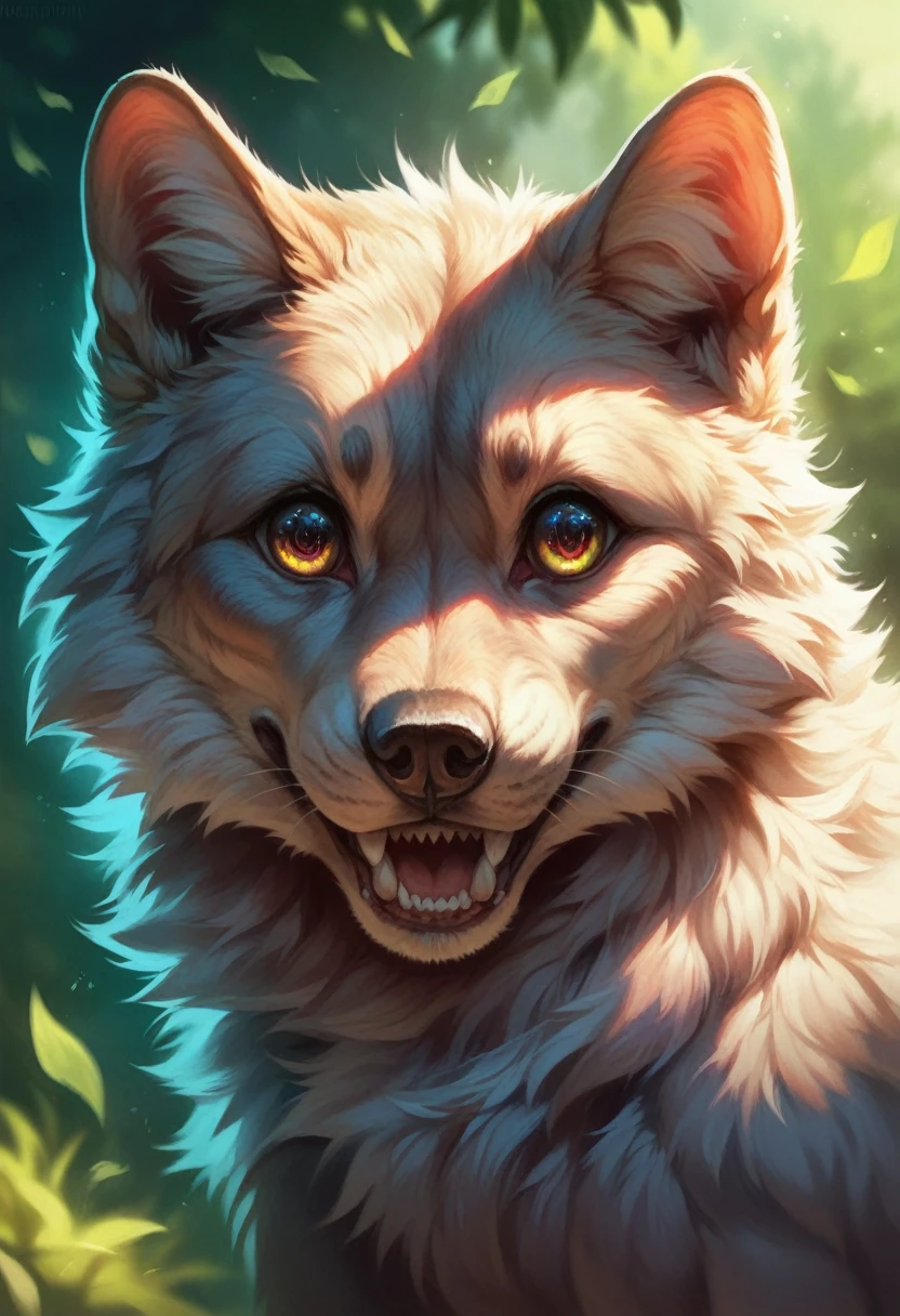 a young wolf, cute wolf pup, forest, detailed fur texture, detailed eyes and nose, sharp teeth, fluffy tail, digital art, intricate details, dynamic pose, vibrant colors, cinematic lighting, photorealistic, highly detailed, 8k, masterpiece