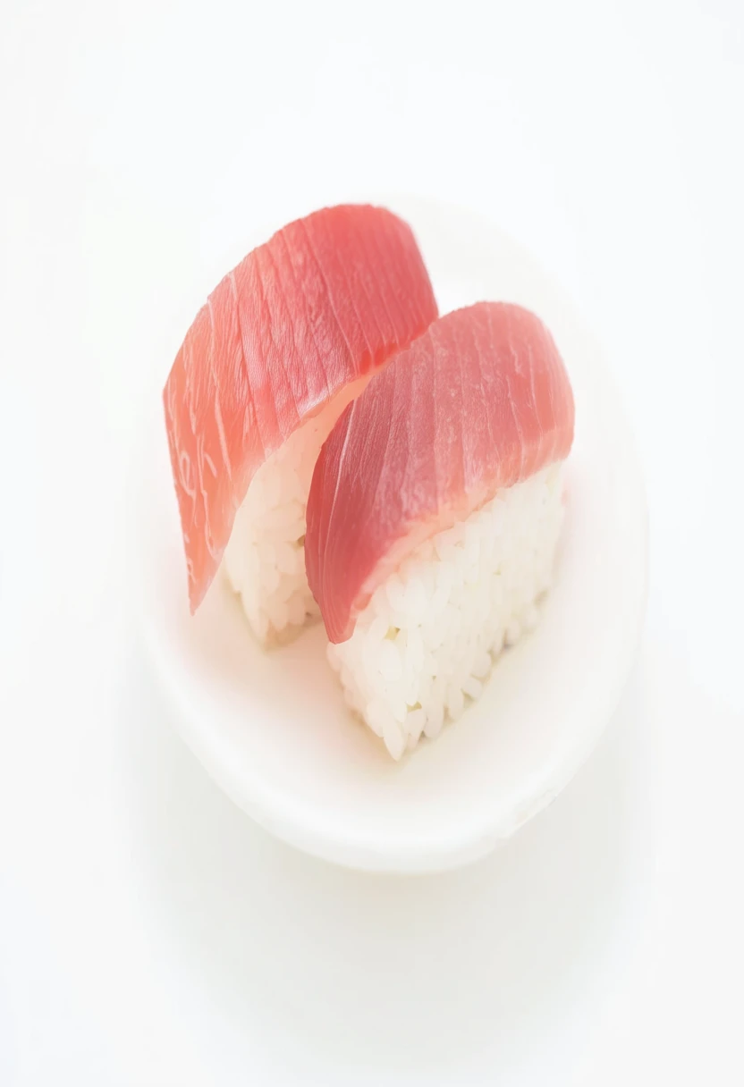 there are two pieces of sushi on a plate on a white table, style of shuzo oshimi, sushi, Momoshiki otsutsuki, eating sushi, Beasts, iwakura, Yoshiku, Hajime Katoki, Served on a plate, katsushika, Kintsukuroi, kantoku