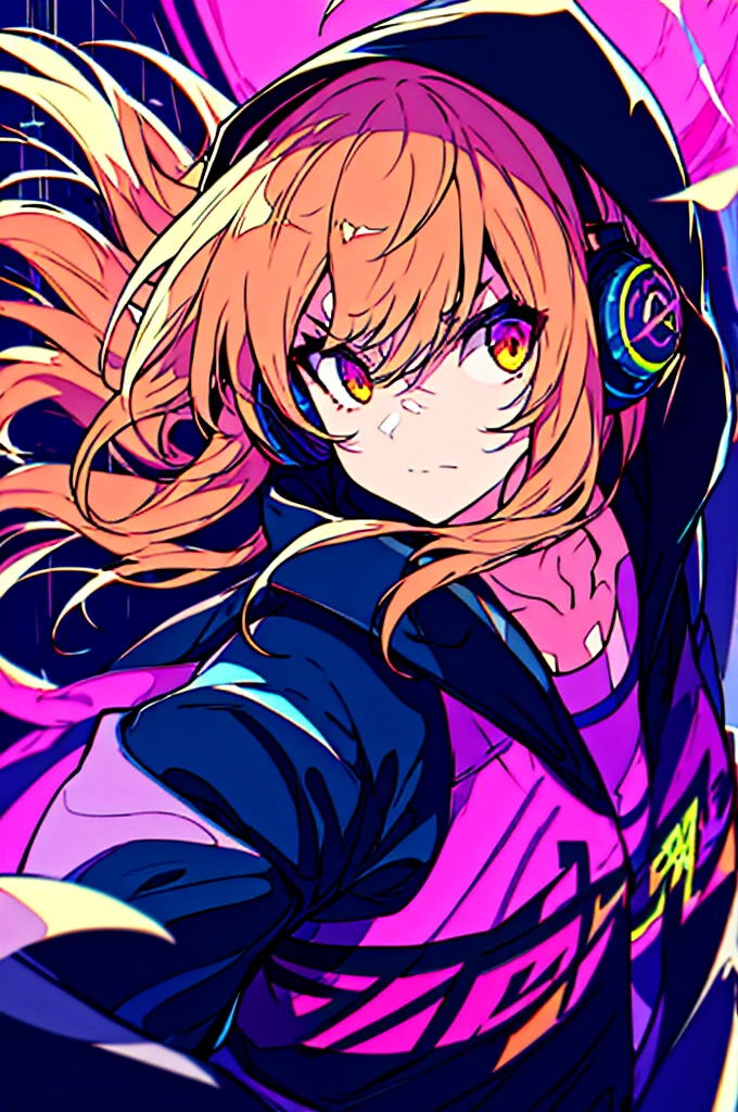 16K, High resolution, RTTX 10.0, Ray Tracing, Neon Lightの明かり, Absurd, Top quality masterpiece, Perfect anatomy and highly detailed face, Fine grain, One young man, alone, Heavy rainy night, A night of record-breaking rain, Sky blue raincoat, Violet Hoodie, Wear a raincoat, とても深いfog, Wear the hood deeply, Wearing a robe, Gaming headphones, Put the headphones around your neck, Large headphones, 非常にLarge headphones, Beautiful Hair, Brown eyebrows, Golden eyebrows, Modest eyebrows, inconspicuous eyebrows, Orange eyebrows, Eyebrows are brown, Eyebrows are modest, Light Hair Color, Cut Hair, very beautiful, Edgy, nice, Evil Aura, Very windy, Glowing Eyes, Rage, Deep hatred, dystopian city, Futuristic, Detailed Background, Awards, Neon Light, Blood splatter, fog, Talked about at the art station