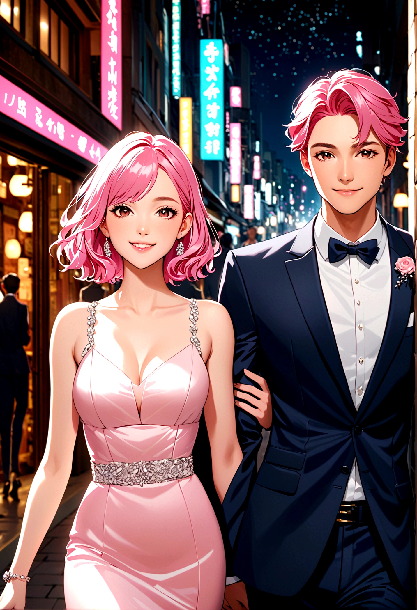 Date、Arm in arm with a man、smile、woman with pink hair