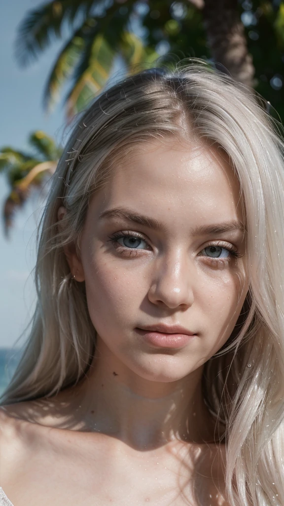 (best quality, 8k, 32k, masterpiece, UHD:1.2), masterpiece, perfect portrait, (..RAW), natural lighting, photo of a ((Best Quality)), ((Masterpiece)), (Detailed), Perfect Face, 1.1, Highly Detailed Face and Skin Structure, Detailede Augen, 21 Year Old Ukrainian Shatnek., Cute Vacation Pictures, Cute Modern , Cute Makeup , aesthetic photos on Instagram , (very straight platinum hair), perfect face, closed mouth, (extremely detailed eyes),Jiggle Physics, (highly detailed skin), pale skin, photographed on a Canon AE-1 , 75mm f1.8 lens, 55-175 mm, ISO 900, ((filmic grain)), (summer wear)
