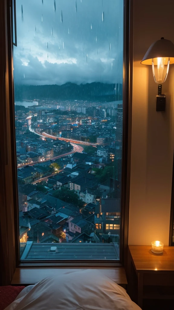 Rainy scenery seen from the window Night view