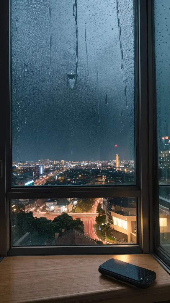 Rainy scenery seen from the window Night view