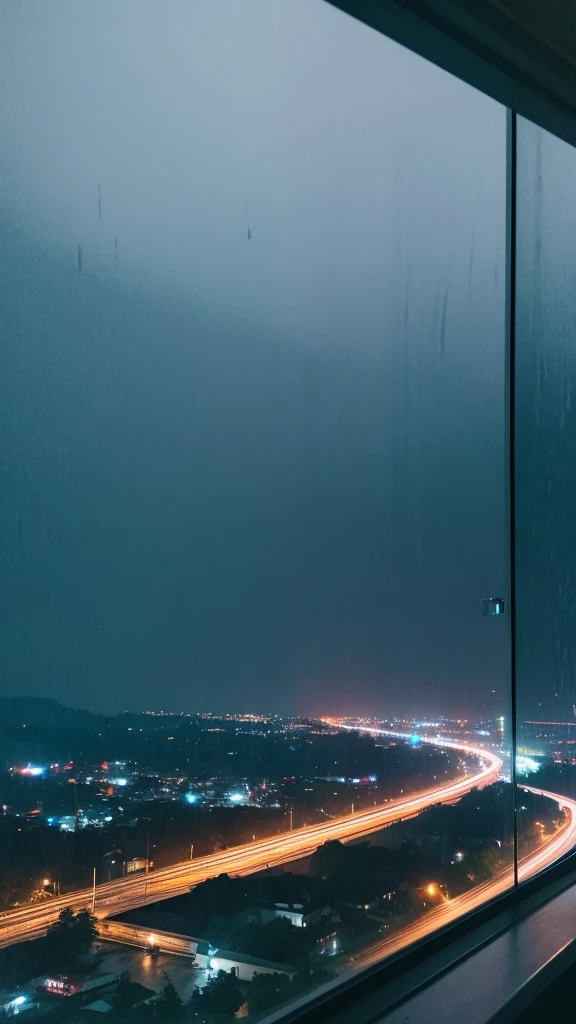 Rainy scenery seen from the window Night view