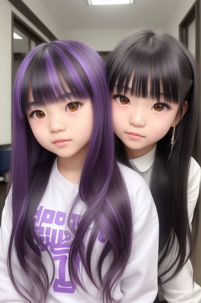 Make a hashira of 1,49, who is 15 years old, cute and smart face, She has long black hair with purple highlights, her front bangs cut just a little above the eyebrow and cute points on the side, Your skin is clear, has blue eyes like Gyiu Tomioka, but with shine that he doesn't have, your face is cute, with little pink mouth, more or less big eyes, She wears a stylish skirt uniform, and open, not the same in Mitisuri, é somentand open no colo do peito, It has a long and stylish sleeve, and white socks with purple gradient, your haori is like your socks, she uses wind breathing, However, there is a certain difference from sanemi, She has a hairstyle with braids from one end to the other horizontally of her hair., She wears not so big dangling moon earrings, she is intelligent and skilled among the hashiras. Does she talk to Muichiro after he gets her memories