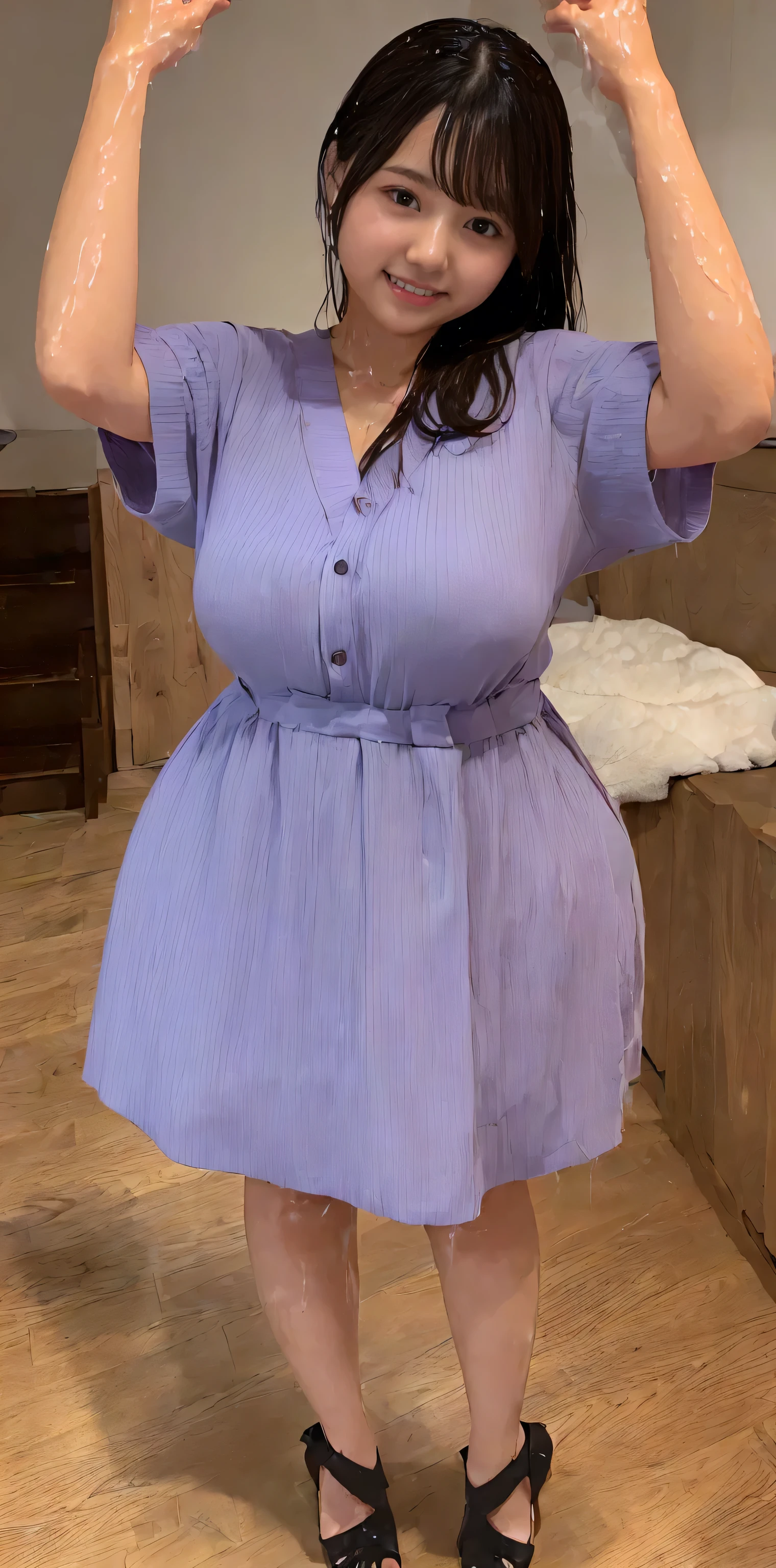 Maid of the Day Book, Mature Woman, ((A little chubby, Round face, About 40)), Wavy black hair with no bangs, Long Hair, Twin ponytail, Flashy makeup, Fuller lips, Sexy Gaze, uniform, ((dressing)), Looking into the camera, Low angle shooting, Cute duck mouth,((Extremely precise and accurate anatomy)),  (masterpiece:1.43), Perfect proportions, Realistic photos, Full Shot, whole body, (height: 148cm), High heels 2Book has legs,I have 2Book arms、2Book has legs, I need 2Book&#39;s arm)), (((very accurate anatomy))), ((((Be sure to use your arms.２Book、Be sure to use your legs.２Book)))),(((Golden ratio face))), (((A real bitch))), (((Women with extremely severe sex addiction))), ((((Very realistic whole body covered in cum:1.55)))), ((((very accurate anatomy)))), ((((Highly realistic cum-soaked background:1.45)))) 