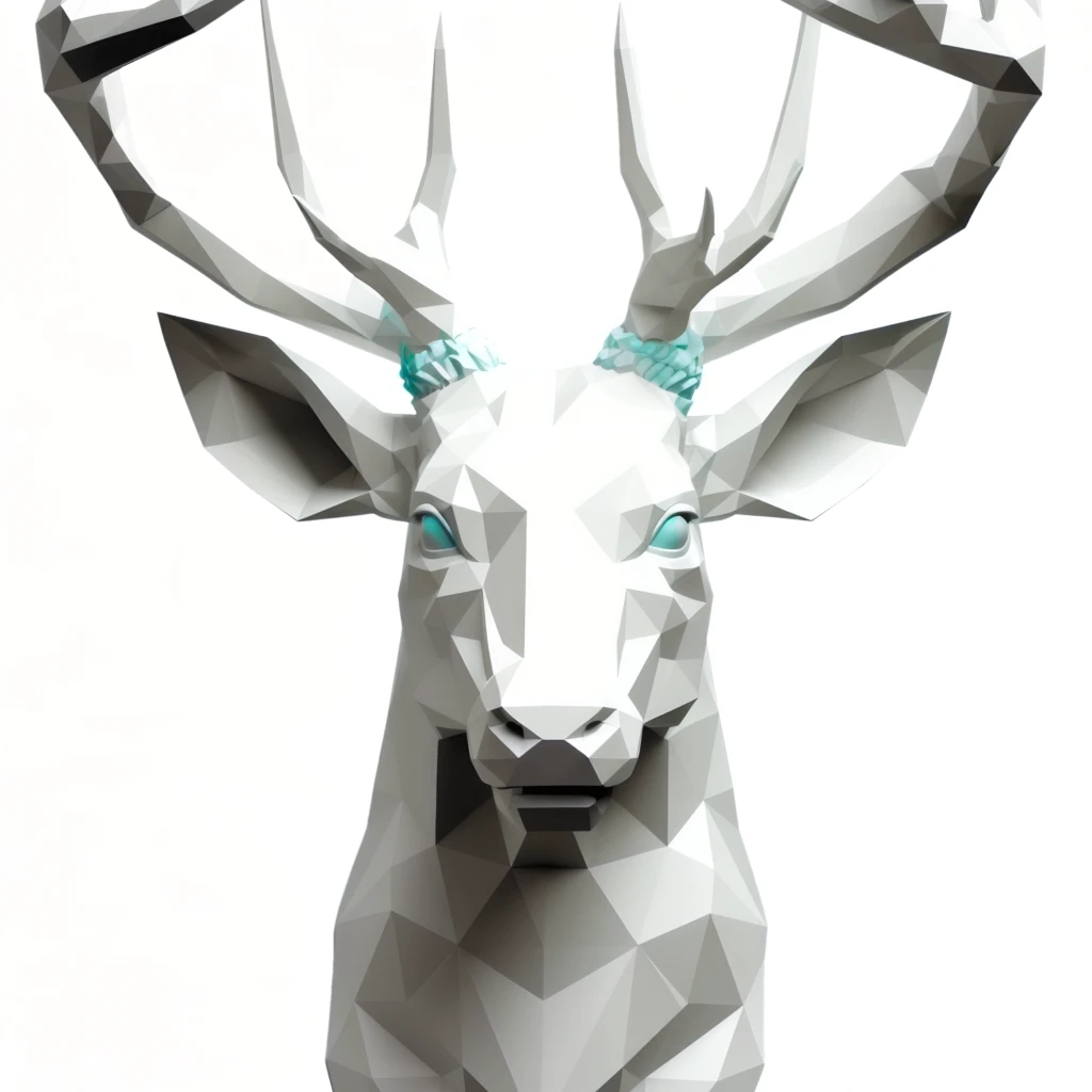 Close up of paper deer head on black background, Low Poly 3 d, Low Poly aliased, Low Poly 3 d model, Low Poly, Low Poly, Low Poly, high quality Low Poly art, paper craft Low Poly, Medium Polyester, Low Poly, high polymer, Low Poly digital art, Low Poly art