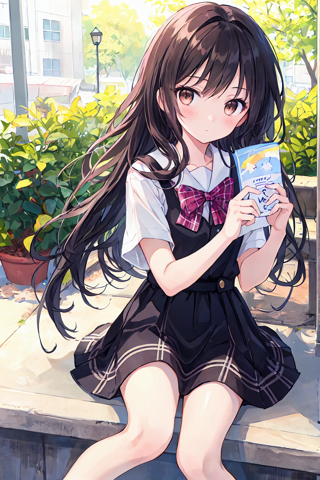 (child),Highest quality,Beautiful face in every detail,cute,Dark brown eyes,(背の低いcute女の子,Little young student,Young and delicate girl),(masterpiece,Highest quality),Black Hair,Embarrassing,blush,Short sleeve white shirt,Plaid white skirt,Pitiful,Pitiful,Pitiful,Anatomically correct,Beautifully shaped feet,Shortcuts