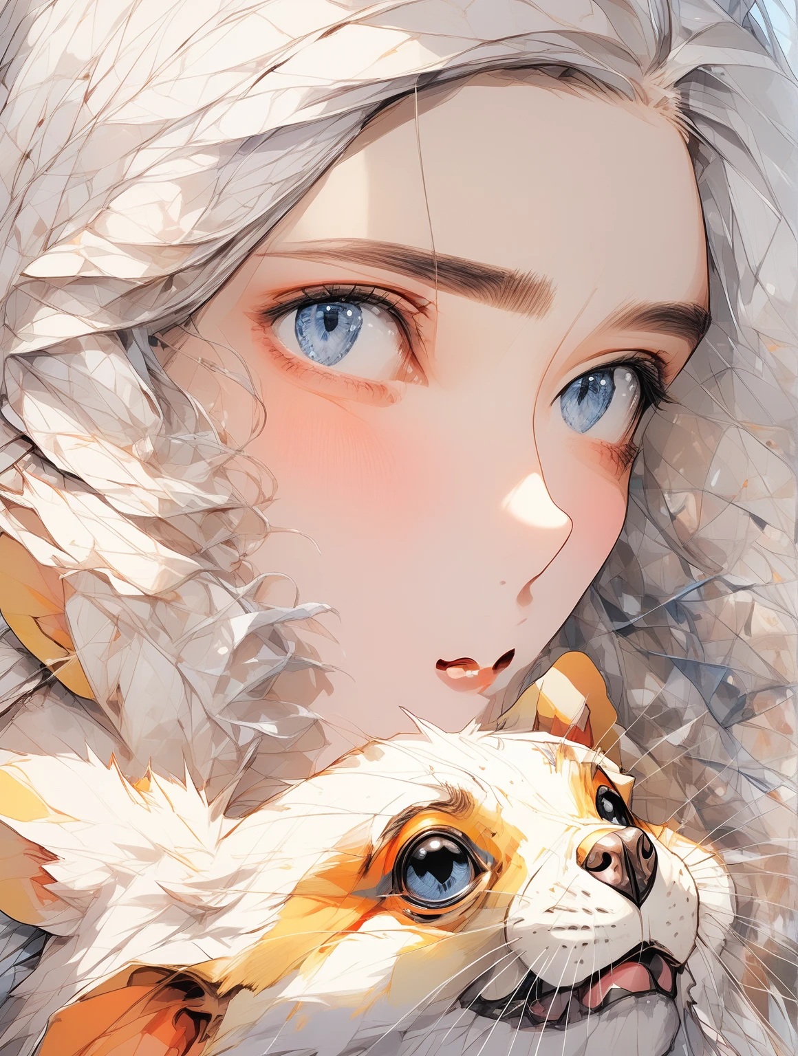 a girl with silver white hair, wearing a white summer dress, blue eyes, facing the viewer, (portrait), holding a cute hamster, (best quality,4k,8k,highres,masterpiece:1.2),ultra-detailed,(realistic,photorealistic,photo-realistic:1.37),UHD,retina,anatomically correct,high details,super detail,detailed eyes,detailed lips,extremely detailed face,long eyelashes,elegant,peaceful expression,beautiful summer day,soft natural lighting,vibrant colors,detailed texture