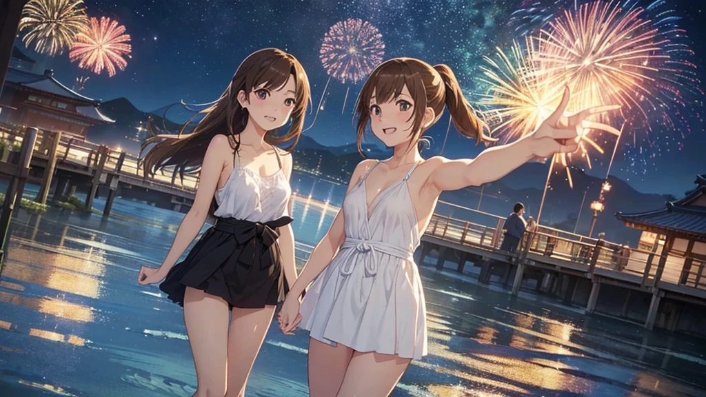 (Very detailed,High resolution,masterpiece:1.2）Japanese、Night view, Starry Sky、milky way、七夕の竹飾り Light brown hair. Big fireworks、(Highest quality:1.2), 20～40--old woman、Small breasts、Very detailedな, High resolution, masterpiece:1,2, Vivid and colorful,, Professional Lighting, Physically Based Rendering, Flat Color:0.8, Detailed illustrations, realism:1.37, Makoto Shinkai style, Your name style, Light brown hair, Elegant update,ponytail, Hairstyles such as chignon, Laugh together, Dynamic pose, Selfie, Full body older sister、。naked、Show off your full breasts, Areola、Nipples、I love you 、Bitch、Obscene、Small breasts、Pubic hair is visible、Genitals are visible、The whole body is visible、Anime Drawings、figure。The whole body is visible、All naked、There are many children