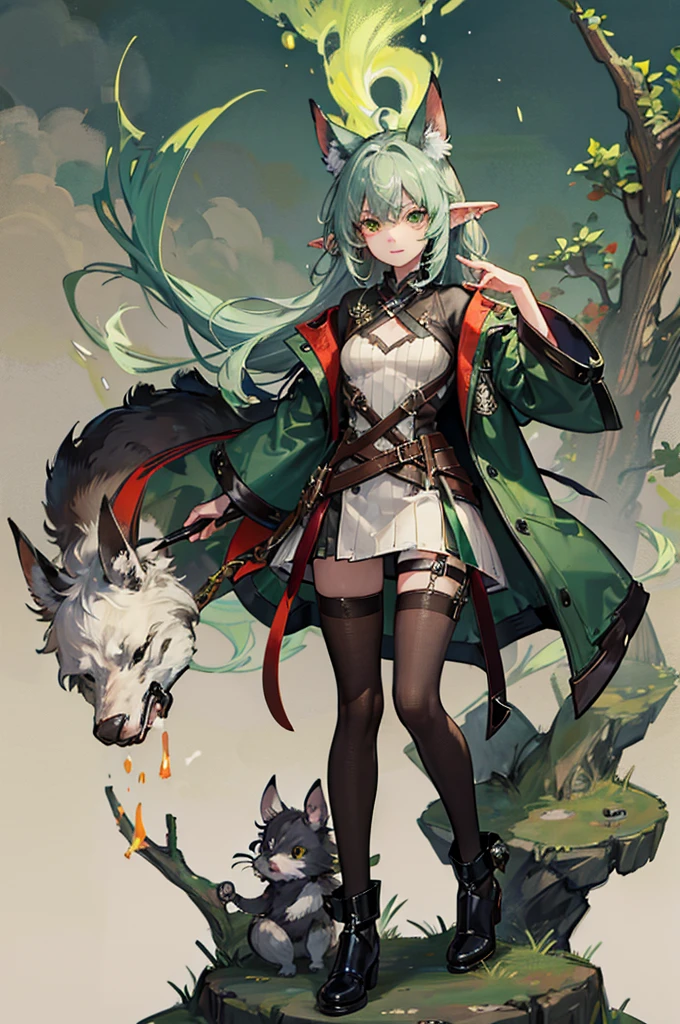 Goblin，Stone Spear，Green Skin，Short stature，primary，Shabby，Clothes Animal Skins，Ragged animal skin coat，，一群Goblin，Non-human
