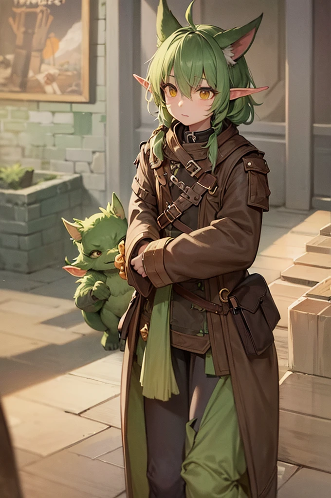Goblin,Stone Spear,Green Skin,Short stature,primary,Shabby,Clothes Animal Skins,Ragged animal skin coat,,一群Goblin,Non-human