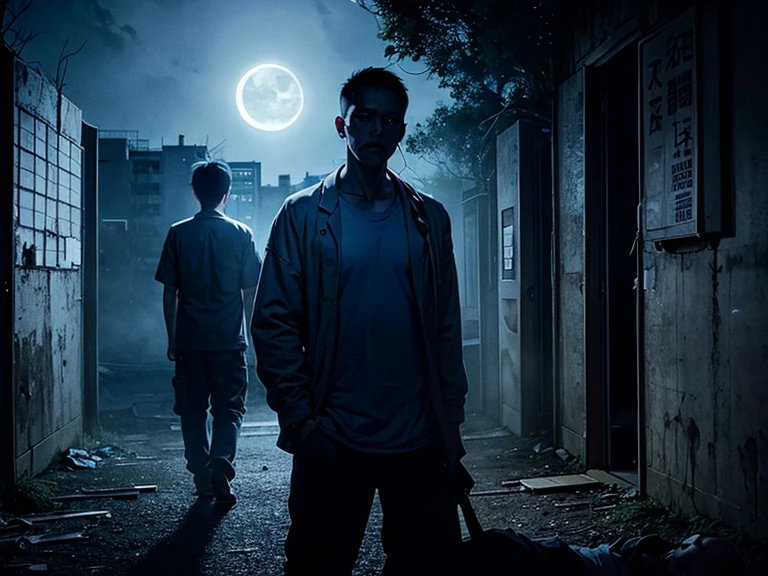 Scary abandoned hospital、Two men and women、darkness、night、moonlight、RAW Photos、Scary atmosphere