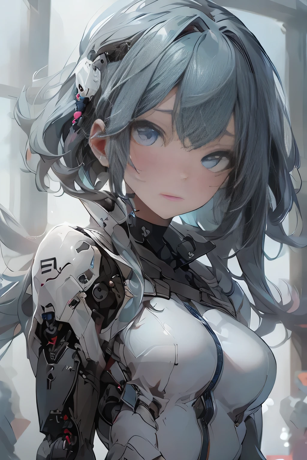 oxgen mask, ultra-detailed, sexy, ero, a cute girl, 1girl, solo, robot suit, robot, beautiful eyes, transparent hair, translucent hair, latex, ahegao, white hair, head mounted display, empty eyes, crazy eyes, torogao, anime style, anime, masterpiece, best quality, UHD, 8k