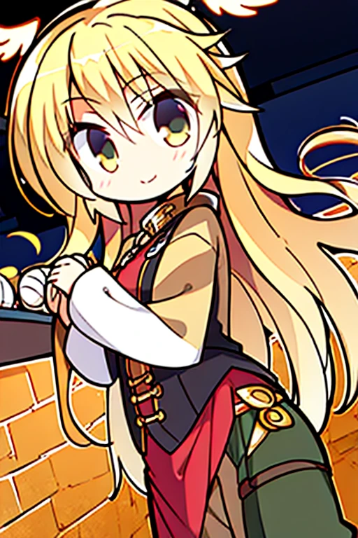 perfect face, perfect hands.. A blonde haired female angel with hazel eyes and golden wings in a conservative pirate captain's outfit is shopping in the market of a pirate city with a big smile at night