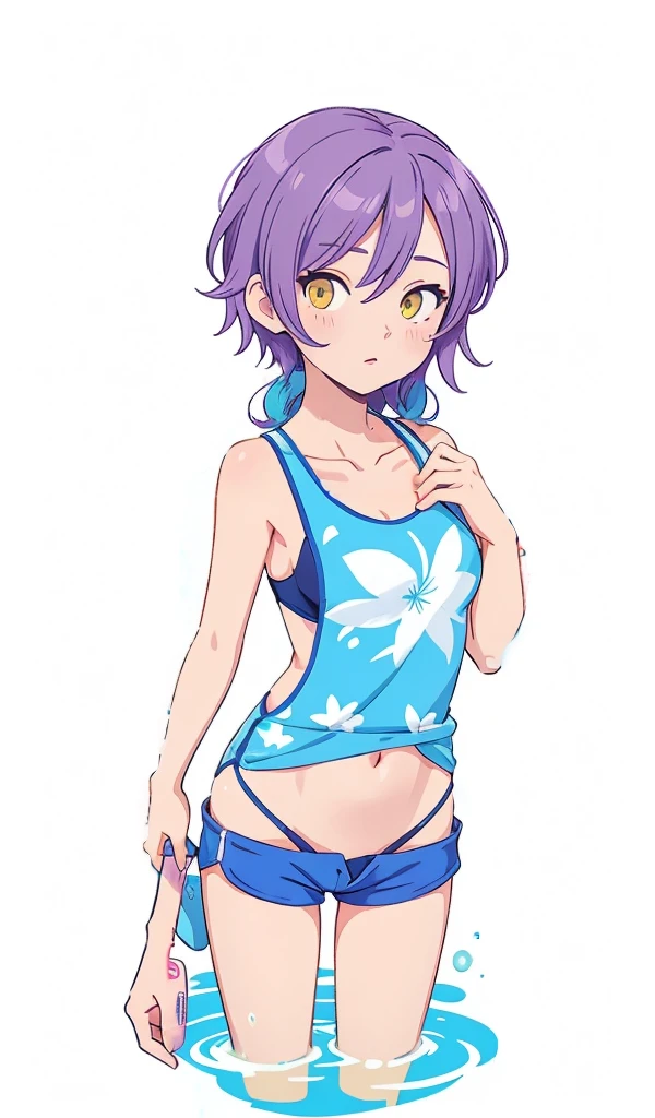 (Visual novel), (key art), (character sprite), blue swimsuit, swimsuit, Japanese swimwear, shorts