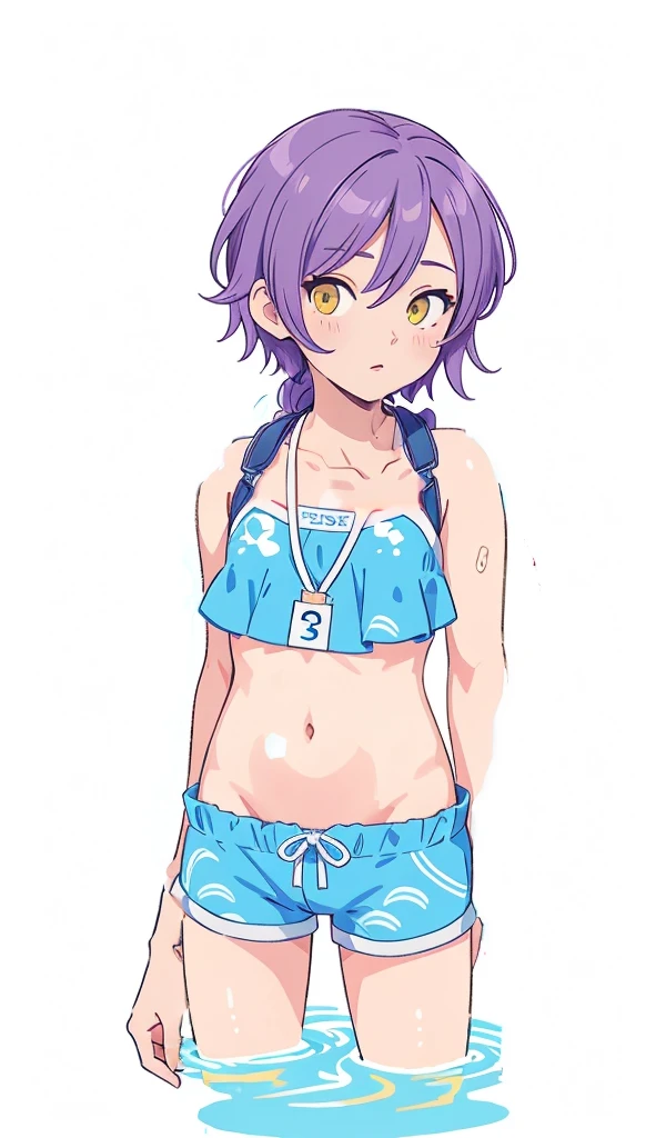 (Visual novel), (key art), (character sprite), blue swimsuit, swimsuit, Japanese swimwear, shorts