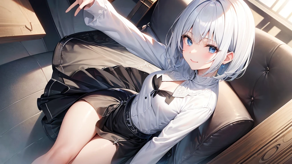 Ultra HD,Look at the viewers, Put your hands behind your back, With a girl, 20-year-old, 非常にShort Hair, Long bangs between the eyes, Pale blue eyes, Very detailed,(masterpiece、Highest quality),Gray Hair、Laughter、Fantastic, Silver Hair, Iris, Short hair、 Fluttering Hair、Small Face、明るいsmile、(Detailed face) ,Professional Lighting,Wonderful landscape,blue sky, sunlight,Looking down from above,Portraiture、Open your mouth、Flower Field、Her eyes were shining、Mysterious and enchanting atmosphere。With AI Painting、とてもShort Hair, Long bangs between the eyes, Very detailed,(masterpiece、Highest quality)、alone、Gray Hair、Fantasy, Silver Hair, Fantasyな風景、White shirt、smile、Open your mouth、short hair、Short Hair、hairpin、black eye、Grey Eyes、Beautiful Eyes、