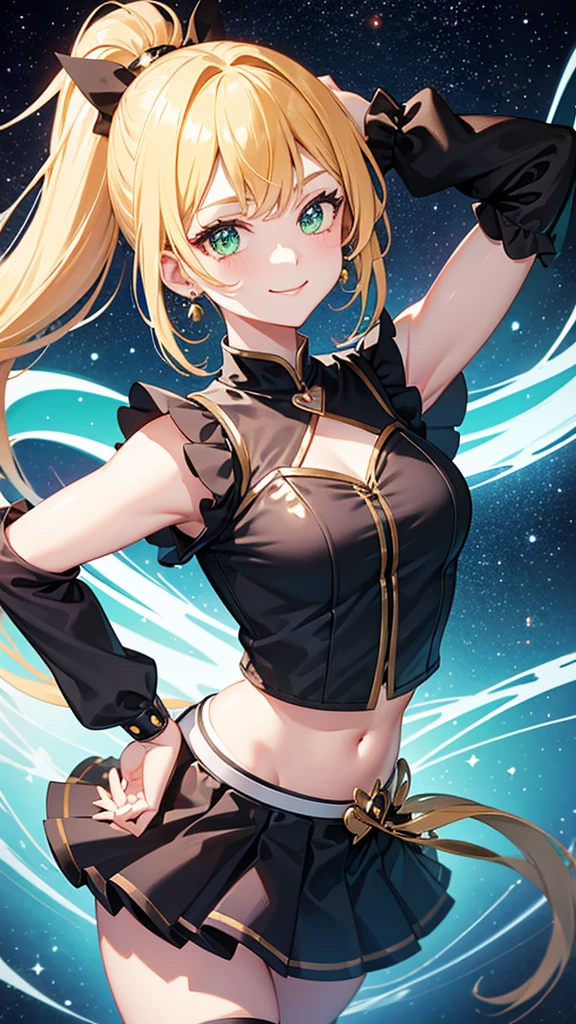 Magical girl Black costume mini skirt Green ponytail smile Great style universe space