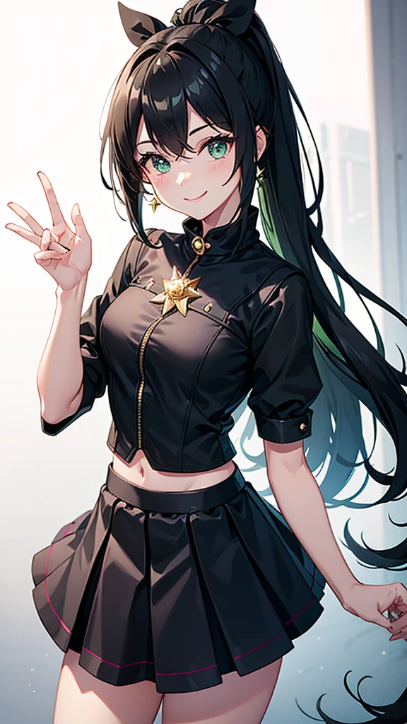 Magical girl Black costume mini skirt Green ponytail smile Great style universe space