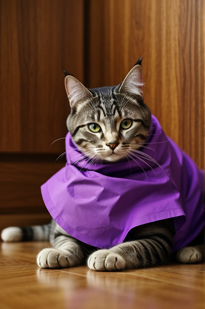 Cat purple free from red smock
