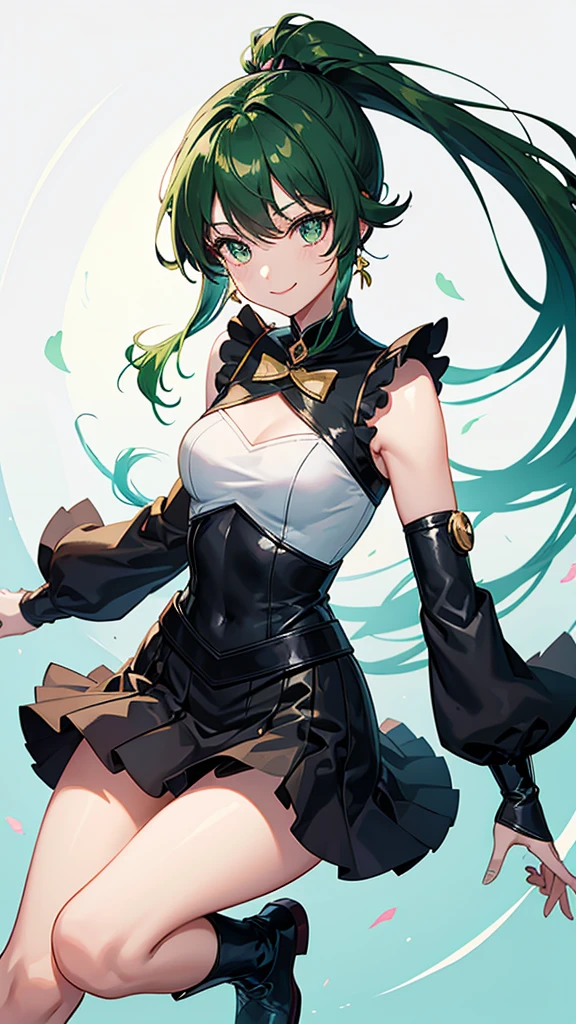 Magical girl Black costume mini skirt Green hair ponytail smile Great style universe space