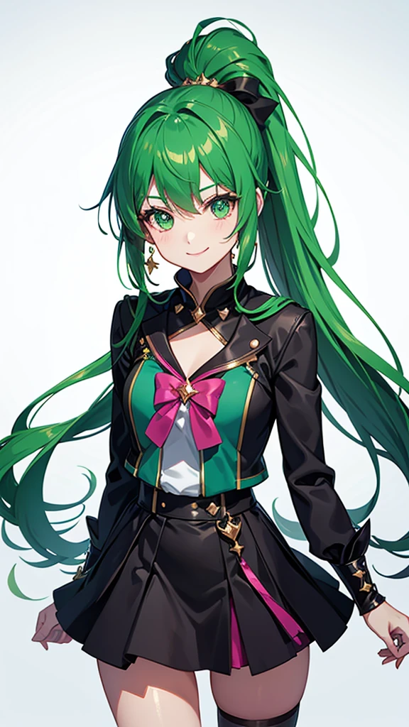 Magical girl Black costume mini skirt Green hair ponytail smile Great style universe space