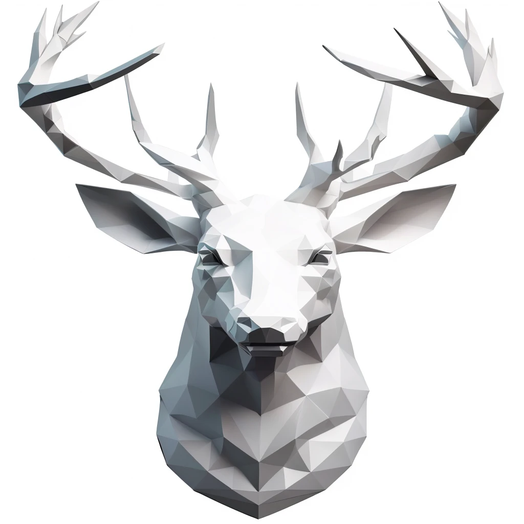 Close up of paper deer head on black background, Low Poly 3 d, Low Poly aliased, Low Poly 3 d model, Low Poly, Low Poly, Low Poly, high quality Low Poly art, paper craft Low Poly, Medium Polyester, Low Poly, high polymer, Low Poly digital art, Low Poly art