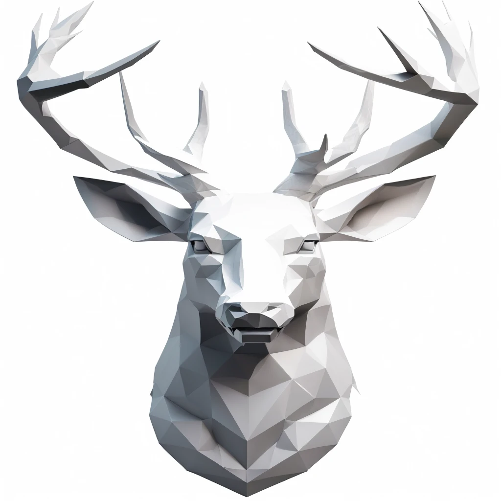 Close up of paper deer head on black background, Low Poly 3 d, Low Poly aliased, Low Poly 3 d model, Low Poly, Low Poly, Low Poly, high quality Low Poly art, paper craft Low Poly, Medium Polyester, Low Poly, high polymer, Low Poly digital art, Low Poly art