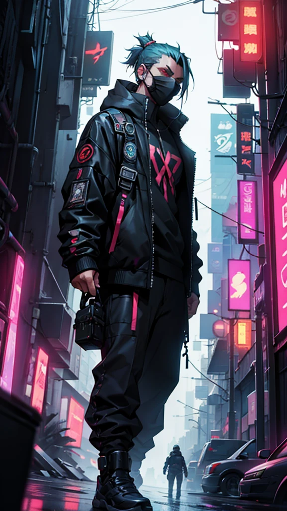 Cyberpunk; villain like; mask; covered