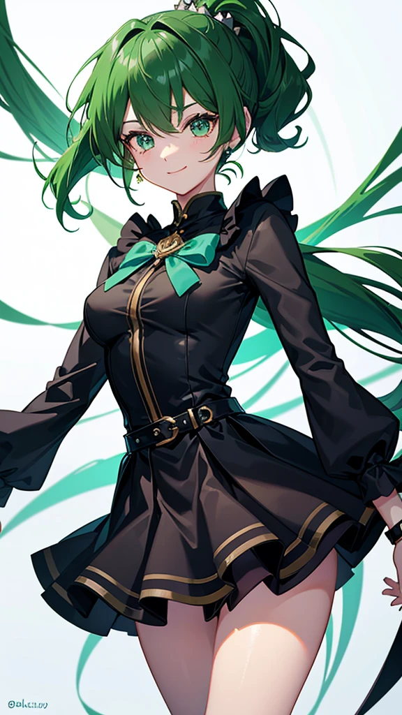 Magical girl Black costume Mini skirt dress Green hair ponytail smile Great style universe space
