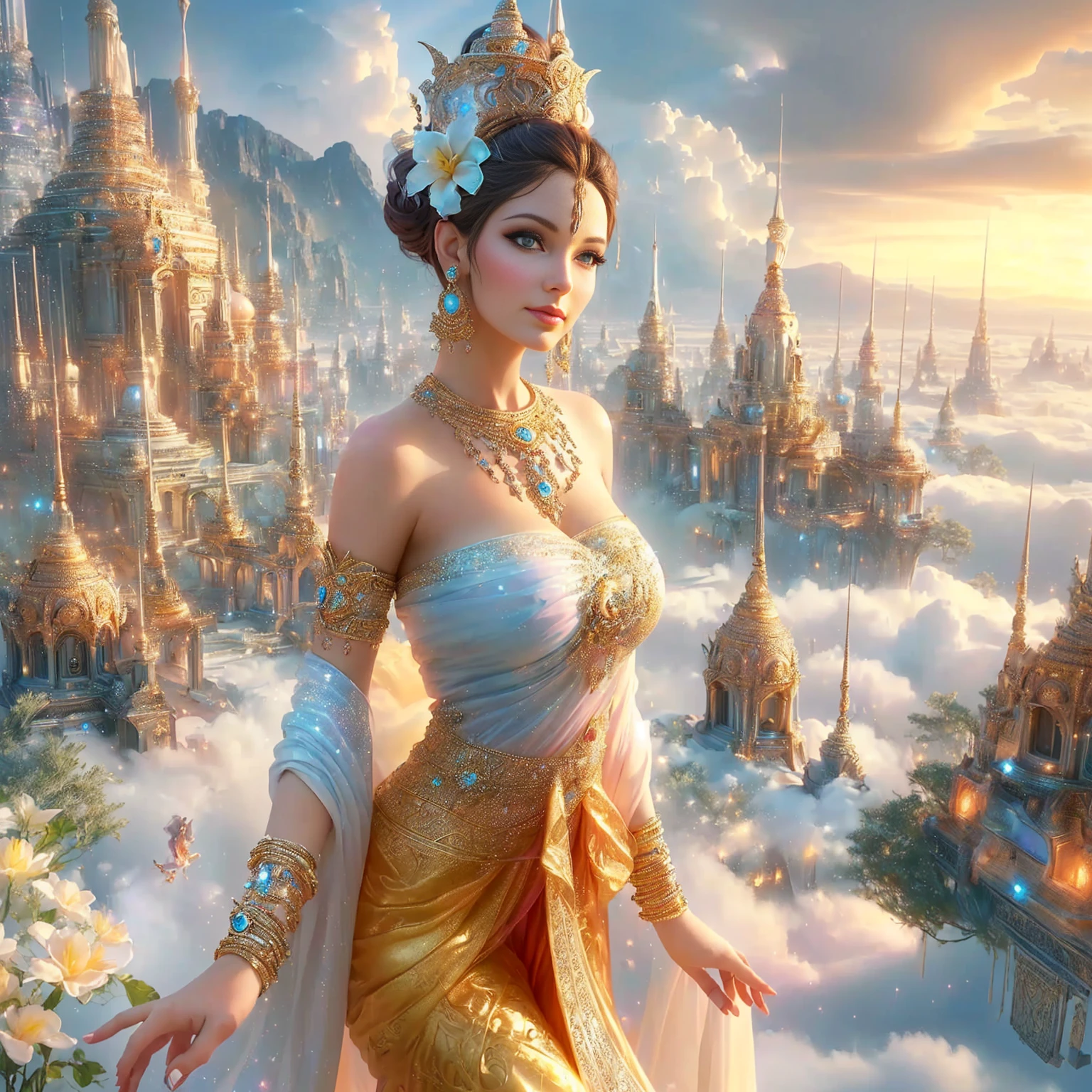 Portrait of a woman in a pink and blue dress, beautiful fantasy art, beautiful fantasy girl, Argerm Julie Bell Beeple, very beautiful fantasy art, Carol is behind, uh.., Amazing 8k artwork, beautiful goddess, beautiful character drawings, Persian Princess, Fantasy Woman, Beautiful Fantasy Empress, beautiful devil girl, Indian goddess