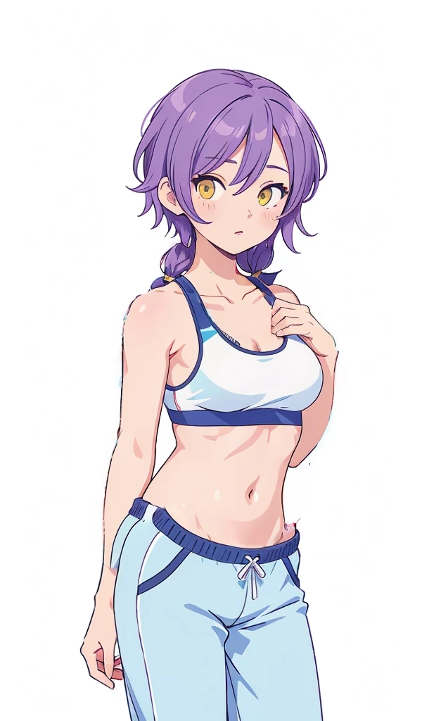 (Visual novel), (key art), (character sprite), sports bra, black sports bra, large chest, adult, exercise