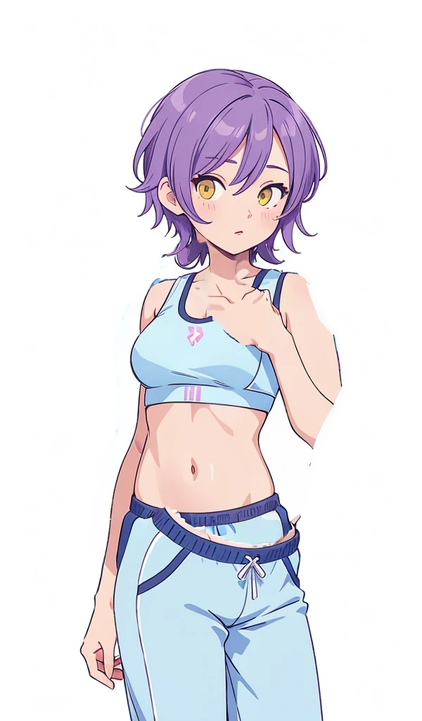 (Visual novel), (key art), (character sprite), sports bra, black sports bra, large chest, adult, exercise