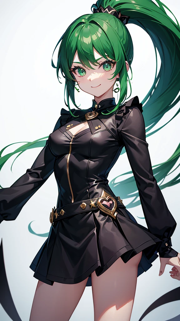 Magical girl Black costume Mini skirt dress Green hair ponytail smile Great style universe space