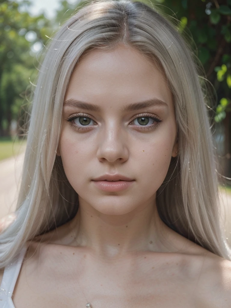 (best quality, 8k, 32k, masterpiece, UHD:1.2), selfie, masterpiece, perfect portrait, (..RAW), natural lighting, photo of a ((Best Quality)), ((Masterpiece)), (Detailed), Perfect Face, 1.1, Highly Detailed Face and Skin Structure, Detailede Augen, 21 Year Old Ukrainian , Cute Vacation Pictures, Cute Modern , Cute Makeup , aesthetic photos on Instagram (full body) , (very straight platinum hair), perfect face, closed mouth, (extremely detailed eyes),Jiggle Physics, (highly detailed skin), pale skin, photographed on a Canon AE-1 , 50 mm f2.1 lens, 50 mm, ISO 800, ((filmic grain)), (Full body) (summer wear)
