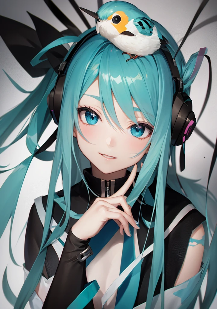 Blue hair anime girl with a bird on her head, Portrait of Hatsune future, futuredayo, 初音future肖像, Anime style 4k, Anime girl with teal hair, future, 初音future 脸, Seiyuu, 4k anime wallpaper, Hatsune future, Anime Wallpaper 4K, Anime Wallpaper 4K, anime art wallpaper 8 k、Black Hair
