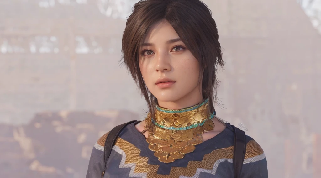 Lara Croft, brown eyes, (best quality, ultra-detailed), (realistic:1.37), beautiful and detailed face, ultra-realistic texture, delicate face, delicate body, red lipstick, bright colors. high definition, 8K, angy expression