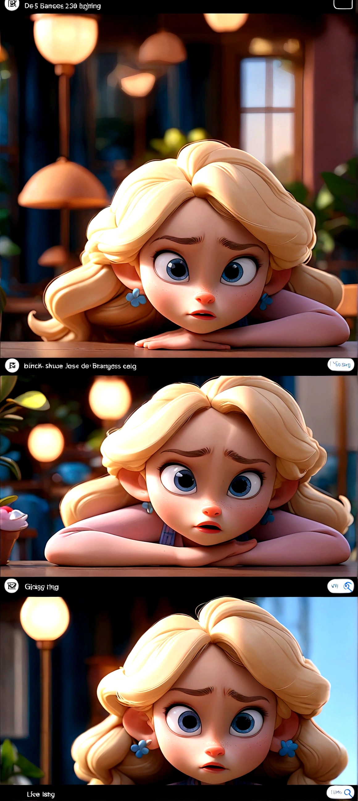  de 5 anos, branca, baixinha, magrinha, big, blue eyes in the style of Gabby from the Magic House with the main characters of the cartoon