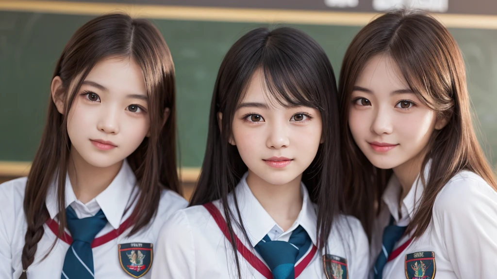 kawaii, (2girl), bob hair, smile, (high school uniform), (Best Quality:1.4), Realistic, extremely detailed CG unified 8k wallpaper, highly detailed, High-definition raw color photos, professional photography, Realistic portrait, Beautiful detailed, Close up portrait of girl, (school, classroom:1.2), (Fine face:1.2),