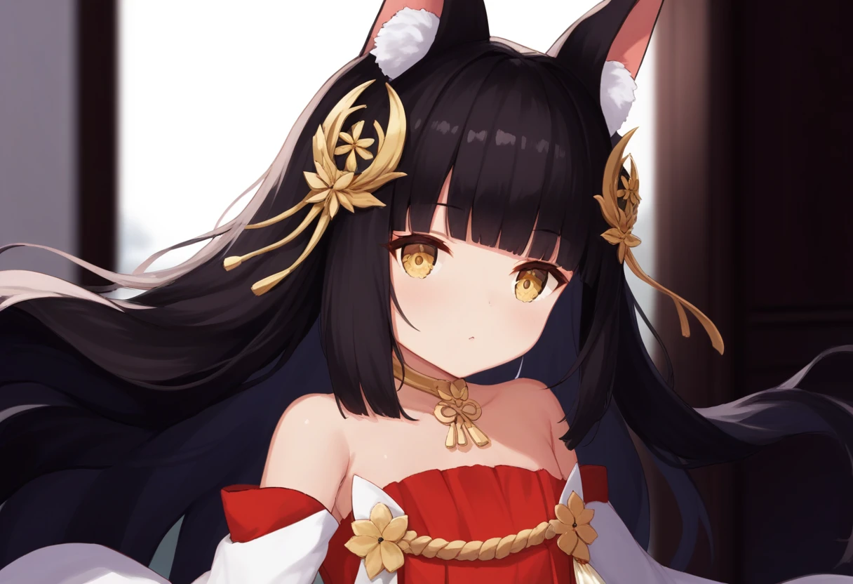 score_9,score_8_up,score_7_up,source_anime,cowboy shot,Idealized Forms,Natural Light,details background,blurry background,extremely detailed,1girl,nagato(azurlane),animal ears,fox ears,black_hair,long_hair,bangs,animal_ear_fluff,yellow_eyes,blunt_bangs,hair_ornament,
bare_shoulders, dress, red_dress, strapless, strapless_dress, detached_sleeves, , long_sleeves, , white_sleeves, upper_body, wide_sleeves
chibi,portrait,banknote、caricature