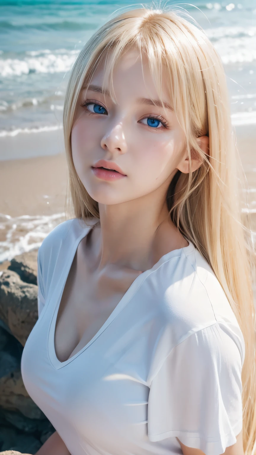 1girl, Blue eyes, (smile), (Sana Minatozaki), (wide hips), Big , (big ass), (Best Quality, 8k, Masterpiece: 1.3), perfect hands, Clear Focus: 1.2, Perfect Body Beauty: 1.4, strong abs :1.2, Highly detailed face and skin texture, detailed eyes, double eyelids, (blonde long hair :1.2), blunt bangs, jewelry, looking at viewer, portrait, red nails, close-up, red lips, hands on own face, hands on own cheeks