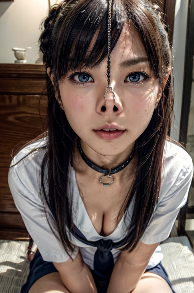 nsfw,Browsing Caution,RAW Photos,8K, (Highest quality),Realistic,(Live Action, Intricate details),(Natural skin texture, Detailed skin,Hyperrealism, Sharpness),((Composition looking up from below)),((手を背中でTied upいる:1.2)),((Black Hair:1.2)),((全身にropeを巻く)),(Oily skin),(20-year-old woman),((Whole body 1.2)),((From head to toe:1.2)),((Open your lips)),((カメラをGlare)),(Japanese women),(Highest quality:1.2),Flat bangs,Medium Chest,Crouching posture,Squat with your legs apart,Showing off your crotch,Beautiful Eyes,Detailed face,High quality eyes,Keep your eyes focused,Nose and mouth,Face Focus,Super Face close-up gentle and charming Chinese beautiful woman, 繊細でSexy鎖骨,Small Nose, Focus on the face, Face close-up, Ultra-high resolution, Very detailed, Full body photo,Ahegao,shameずかしそうな顔,shame,Blushing, ((Long Hair)),((Sit with your legs apart)),((Torture chamber)),((Leash Collar)),((Massage the breasts)),((Dimly lit room)),(Natural skin texture),bondage, bondage, bondage, conversion, constrained, bound, Tied up, constrainedされた腕, constrainedされた手, 完全にconstrainedされた, constrainedされた身体, bound with chains, bound hands, Blushing, bondage outfit, bondage((constrained)),Sit with your legs apart,((Nose hook)),((3方向のNose hook)),((Completely naked:1.2)),((rope)),((White teeth)),((手首を背中でTied upいる)),((手を背後でTied upいる;1.2))、(((32ｋ,High detail,High definition、masterpiece,Attention to detail,Esbian all over,solo))),RAW Photos & Realistic atmosphere,Beautiful dark blue eyes,Mouth details,Glossy Lips,Fine eyebrows,With soft white skin that shines in every detail、Detailed eyes、Blue Eyes,とてもBeautiful Eyes,Detailed lips、Very beautiful face,Very well-formed face、A vivid face,Beautiful, shining lips, Realistic Young Gravure Idol, Very beautiful school girl, , 若くてSexyグラビアアイドル, Young Gravure Idol, Beautiful and cute adult１6 years old ,My whole body is wet,Dripping,Blushing,Very beautiful, Sexy and classy１6 years oldの女の子,Medium-long brown shiny hair,Wet hair,Dripping水,Dripping,(Looking into the camera：1.4）,（darkness,Very dark,Use a flashlight to illuminate an object in a dark classroom：1.7）,（Sexy,Healthy and toned body,High Detail High Vision High Vision Japan HDTV Black HDTV High Vision Black High Vision Black High Vision High Vision Black High Vision High Vision Uniform,well-shaped chest of medium size,,,Mature Body, I&#39;m so anxious I feel like crying,Watery eyes,Cold Smile,Glare,Glare顔も美しい,High Resolution Arm,,High Resolution Finger,：1.5）,（The chest of the uniform is open,Wearing a classy schoolgirl uniform in black and red、黒のパンストとSexy脚を身につけて、shameずかしそうにスカートをめくりながら直立している：1.7）,(((Pig ears on head))),(((Pig&#39;s tail))),(((Food dish at feet))),